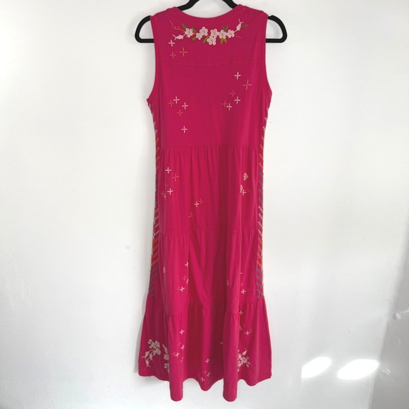 Johnny Was Ceretti Tiered Maxi Dress Pink Tiered Small Boho Artisan Resort Folk - Picture 3 of 13